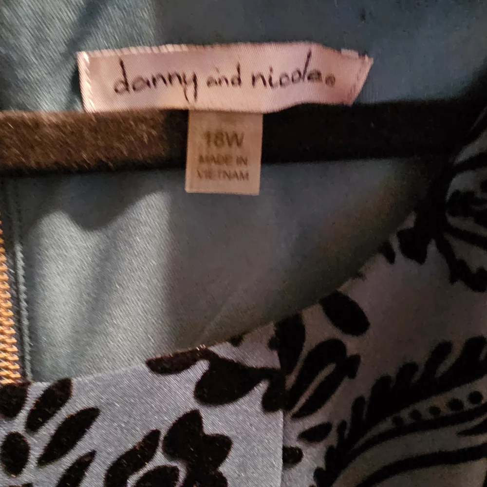 Danny & Nicole Teal and Black Flocked Sheath Dress, 18W - Picture 3 of 5